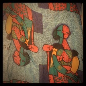 Picasso signed head scarf vintage 80's blue cubist 51 by 19 inches
